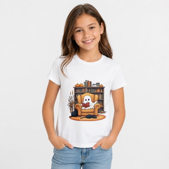 Girls Halloween Shirt for Kids, Cozy Fall Fireplace Graphic Short Sleeve Casual T-Shirt