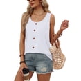 thumbnail image 2 of Ronuti Tank Tops for Women Summer Tops Trendy Dressy Casual Spring Vacation Outfits Crewneck Button Down Sleeveless Shirts White Shirts, 2 of 8