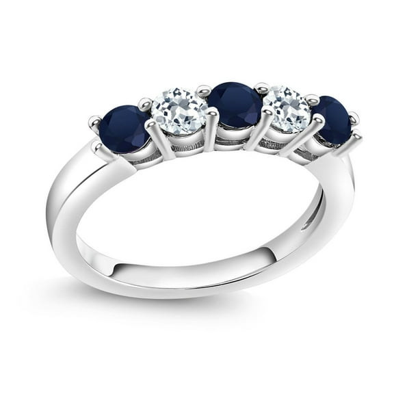 Blue Sapphire Round 4 MM 1.20 Ctw 925 Sterling Silver Eternity Women Promise Ring