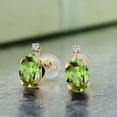 thumbnail image 2 of Gem Stone King 1.81 Ct Oval Green Peridot G/H Lab Grown Diamond 14K Yellow Gold Earrings, 2 of 3