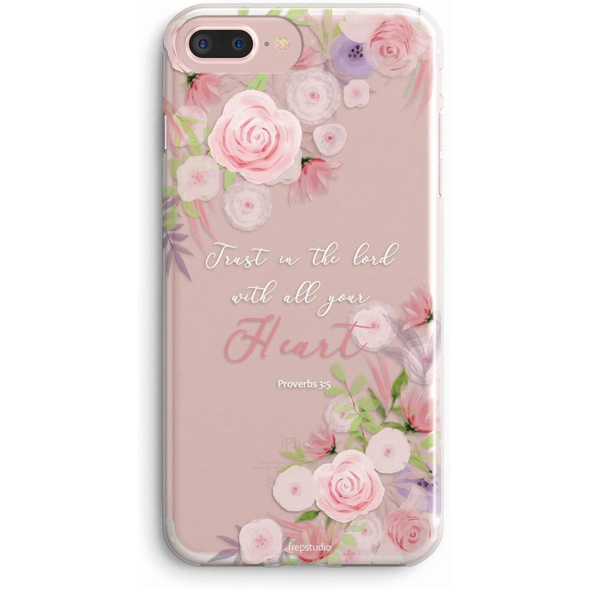 Case Compatible with iPhone 8 Plus/iPhone 7 Plus Case Women, Girls Pink Purple Flowers Floral Spring Rose Blooms Christian Bible VersesProverbs 3:5 Clear Soft Case Compatible for iPhone 7 Plus/8 Plus