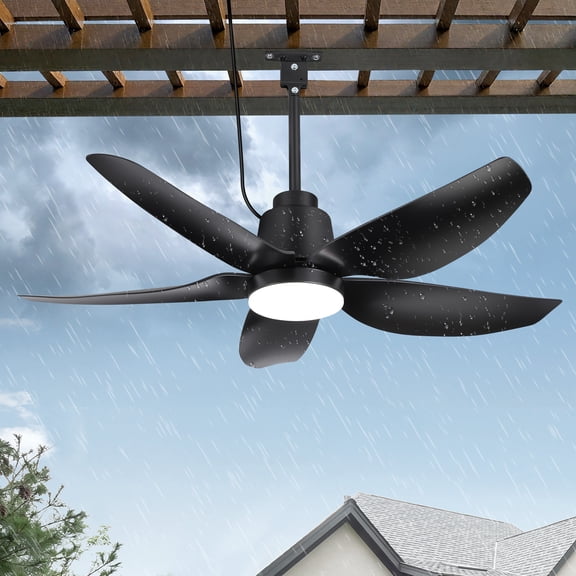 ALKAFY 42-inch Waterproof Industrial Black LED Ceiling Fan with Light & Remote Control, 6 Speeds & Timer, Ideal for Bathroom, Porch, Balcony