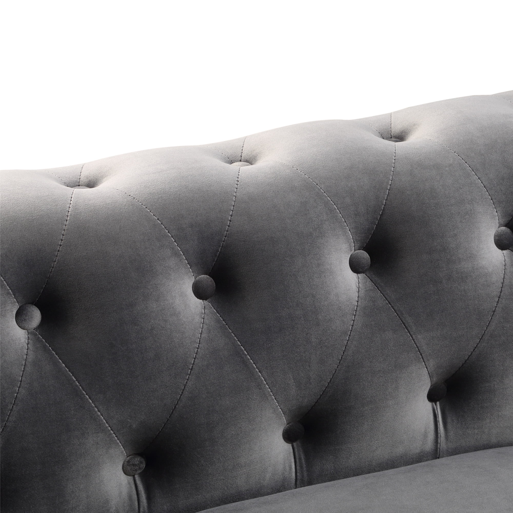 Kepooman Tufted Velvet Upholstered 3 Seat Sofa with 3 Pillows, Gray Kepooman Tufted Velvet Upholstered 3 Seat Sofa with 3 Pillows, Gray