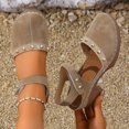 thumbnail image 3 of Rokment Women's Closed Toe Dressy Sandals Vintage Casual Studded Suede Ankle Strap Platform Chunky Block High Heels Clogs Mules Comfortable Orthotic Walking Dress Summer Shoes Beach Khaki Size 9.5, 3 of 5