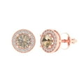 thumbnail image 2 of 1.18Ct Round Cut Halo Studs Yellow Moissanite 18K Rose Solid Solid Gold Everyday Dainty Earrings Screw Back, 2 of 7