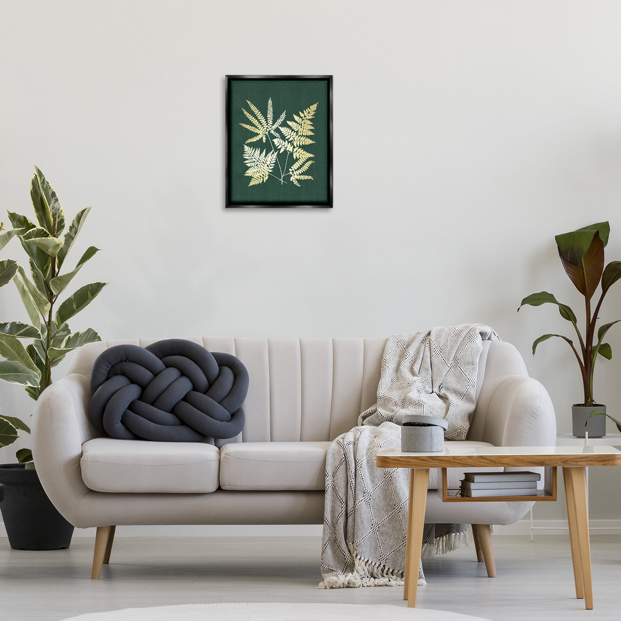 Stupell Industries Gilded Fern Leaves Plants & Flowers Painting Black Floater Framed Canvas Art Print Wall Art, 17 x 21