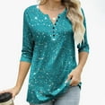 thumbnail image 5 of Tawop Long Sleeve Shirts for Women V-Neck Button Down 3/4 Sleeve Loose Fit,Blue,Size L, 5 of 8