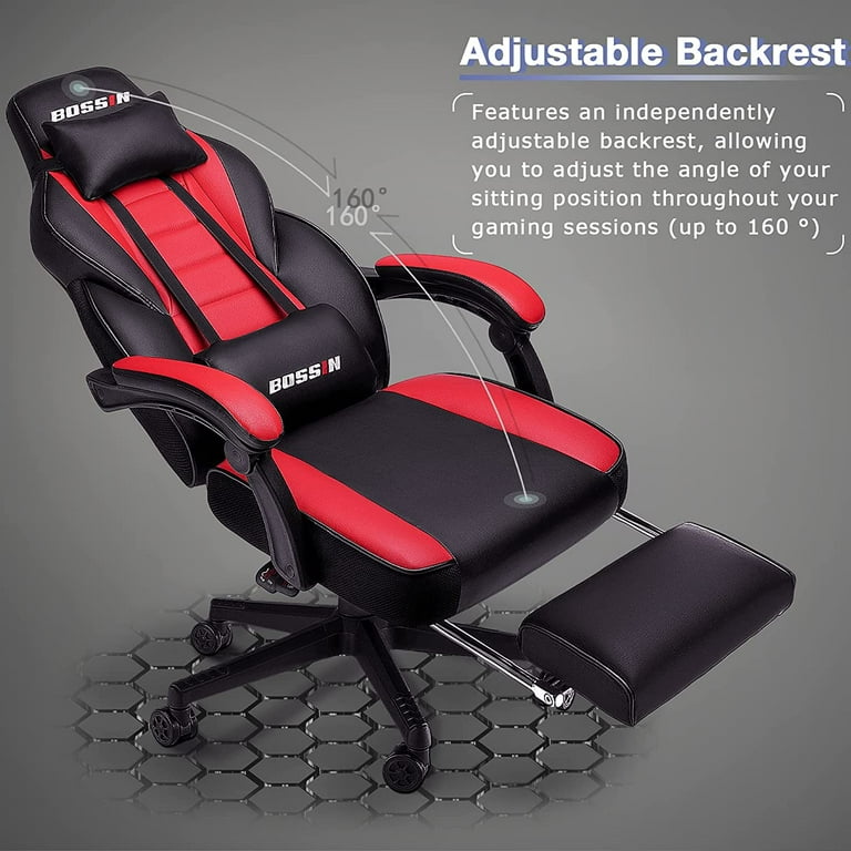 Bossin Gaming Chairs with Footrest Massage Leather Game Chair for Adults Big and Tall Gamer Chair with Headrest and Lumbar Support
