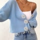 thumbnail image 1 of Suéter de cuello en V para mujer, cárdigan informal de moda con cuello en V y botones de manga larga, top de acrílico para mujer, 1 of 4