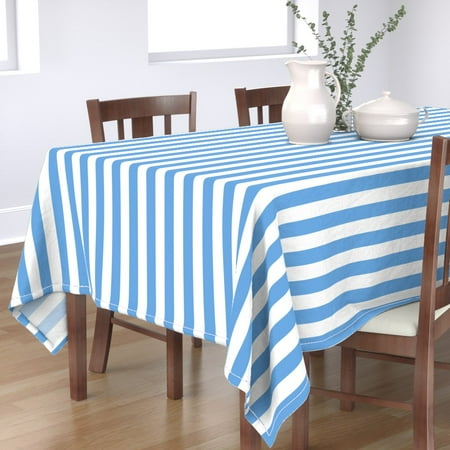 

Cotton Sateen Tablecloth 70 x 90 - Coastal Beach Blue White Cabana Hut Tent Stripes Retro Large Scale Print Custom Table Linens by Spoonflower