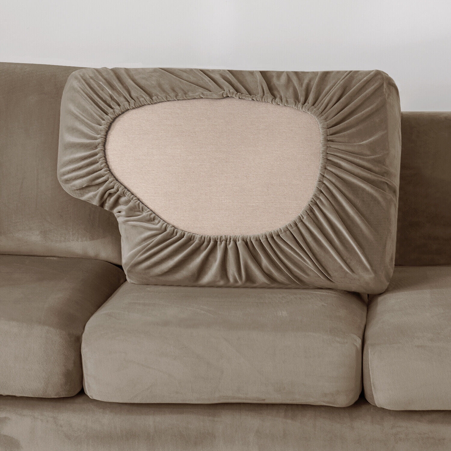 Luxury Velvet Couch Cover 3 Piece Stretch Sofa Covers for 1 Cushion Couch Thick Soft Spandex Sofa Slipcover Living Room Anti Slip Dogs Pet Furnitre Protector, Taupe, Armchair Cover