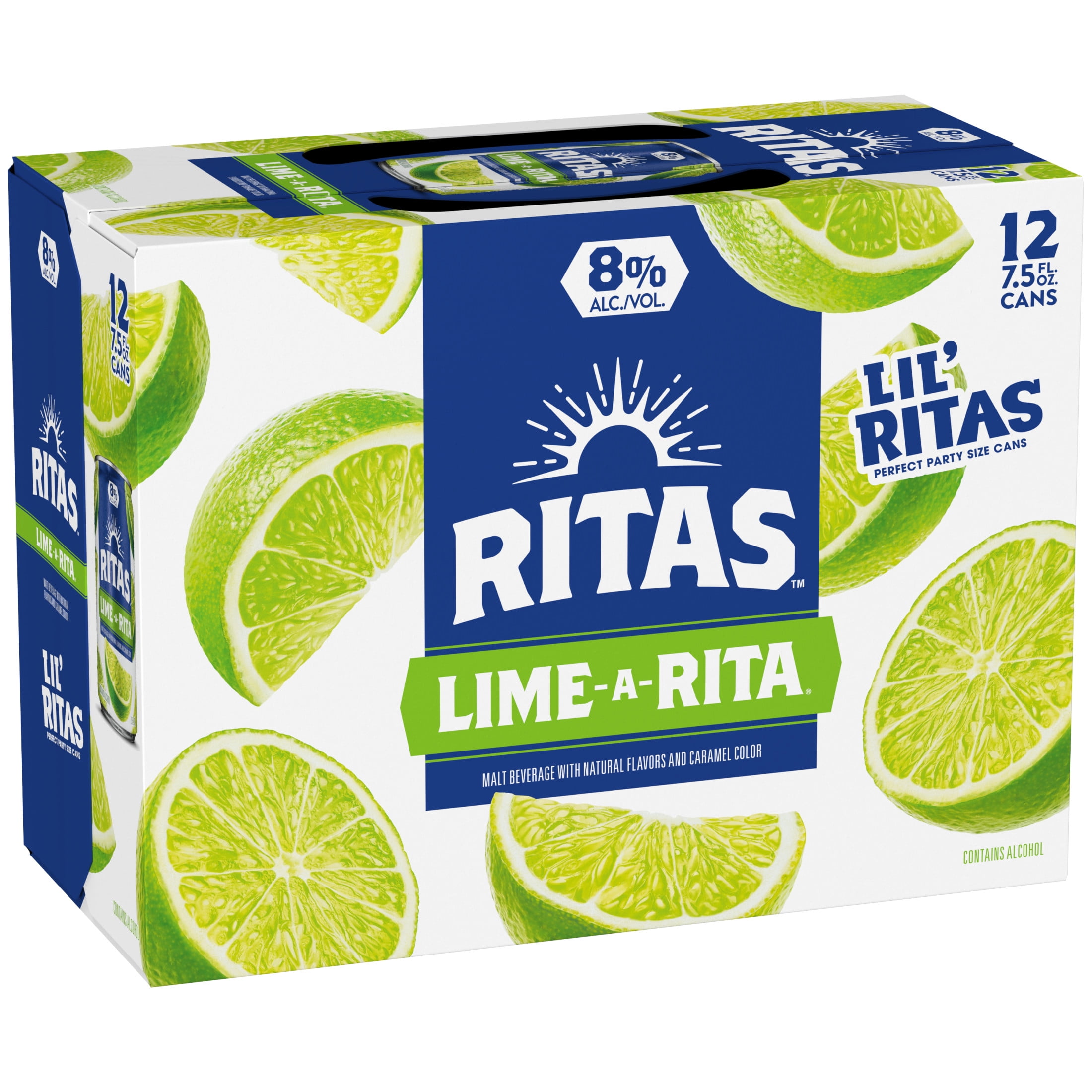 Ritas Sparkling Lime-a-Rita Lime Margarita, Malt Beverage, 12 pack, 7.5 fl oz Aluminum Cans, 8% ABV