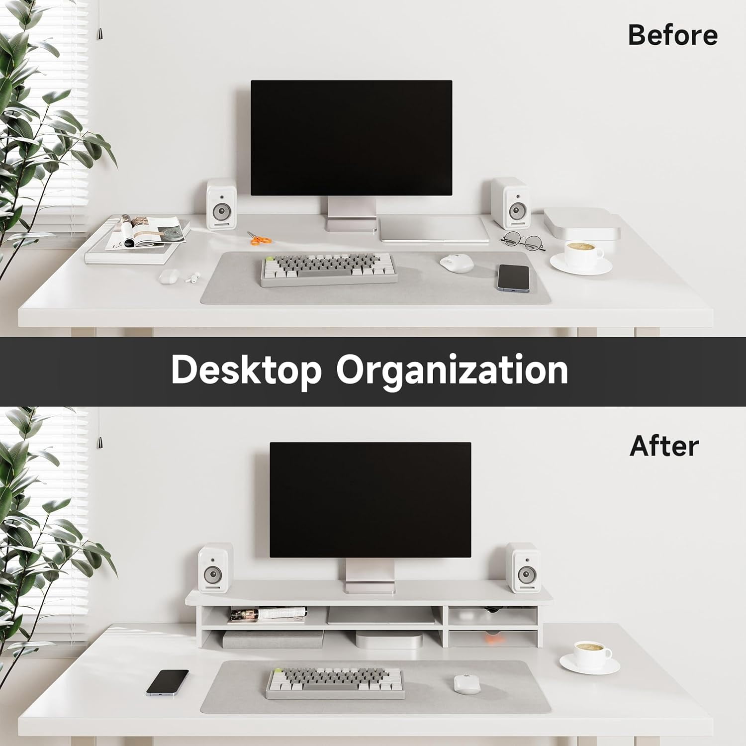 Monitor Stand, Dual Monitor Riser, 42.5inch Large Desk Computer Monitor Stand Riser with Drawer, 2 Tier Wood & Acrylic Desktop Organizer for Computer, Laptop, Printer, TV Screen Riser
