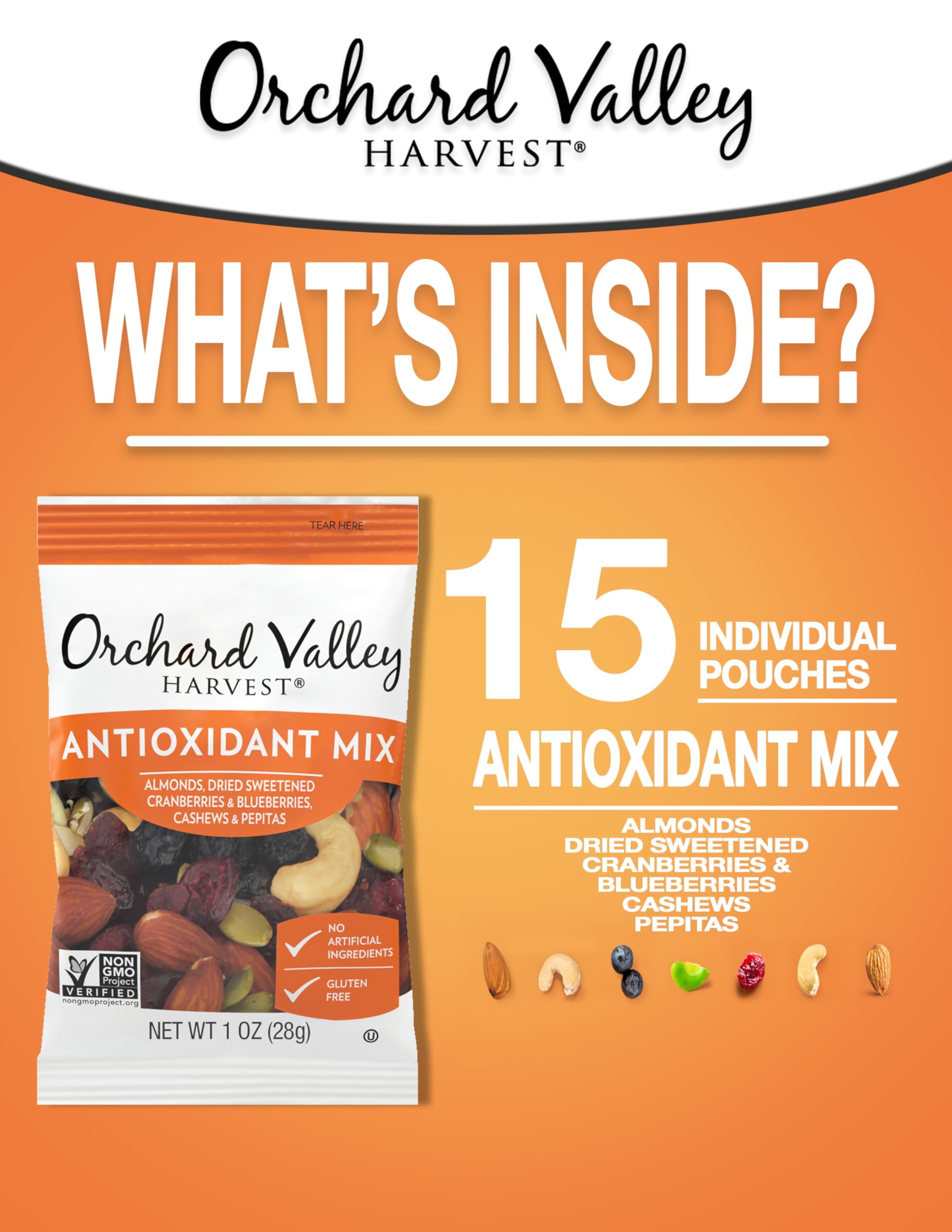 Orchard Valley Harvest Antioxidant Mix, 1 Oz, 15 Ct, Back to School Snacks