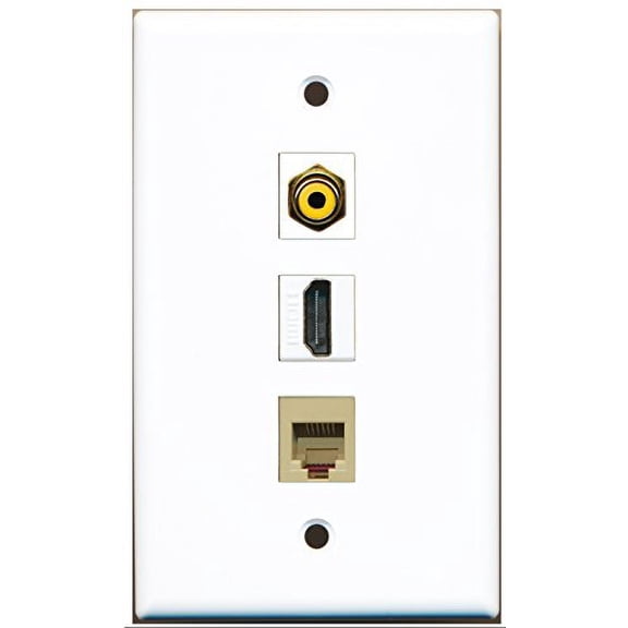 RiteAV - 1 Port HDMI and 1 Port RCA Yellow and 1 Port Phone RJ11 RJ12 Beige Wall Plate