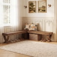 thumbnail image 2 of Finmind 55" L-Shaped Solid Wood Corner Bench, Farmhouse Breakfast Nook Dining Bench, Rustic Brown, 2 of 8
