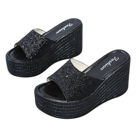

symoid Womens Slides on Clearance- New Comfort Open Toe Summer Casual Black Sandals for Girls Size 7.5