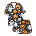 thumbnail image 4 of Hpapadks Halloween Women's Pajamas Satin Button Down 2 Piece Silk Sleepwear Shorts Ruffle Notch Collar Womens Pjs White, 4 of 7