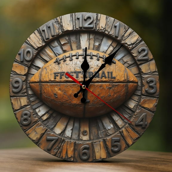 Wall Clock Decorative - Vintage Football Print 2D Vintage Wall Clocks Battery Operated Silent Non-Ticking for Bedroom, Living Room, Kitchen, Office, Classroom, 10 Inch