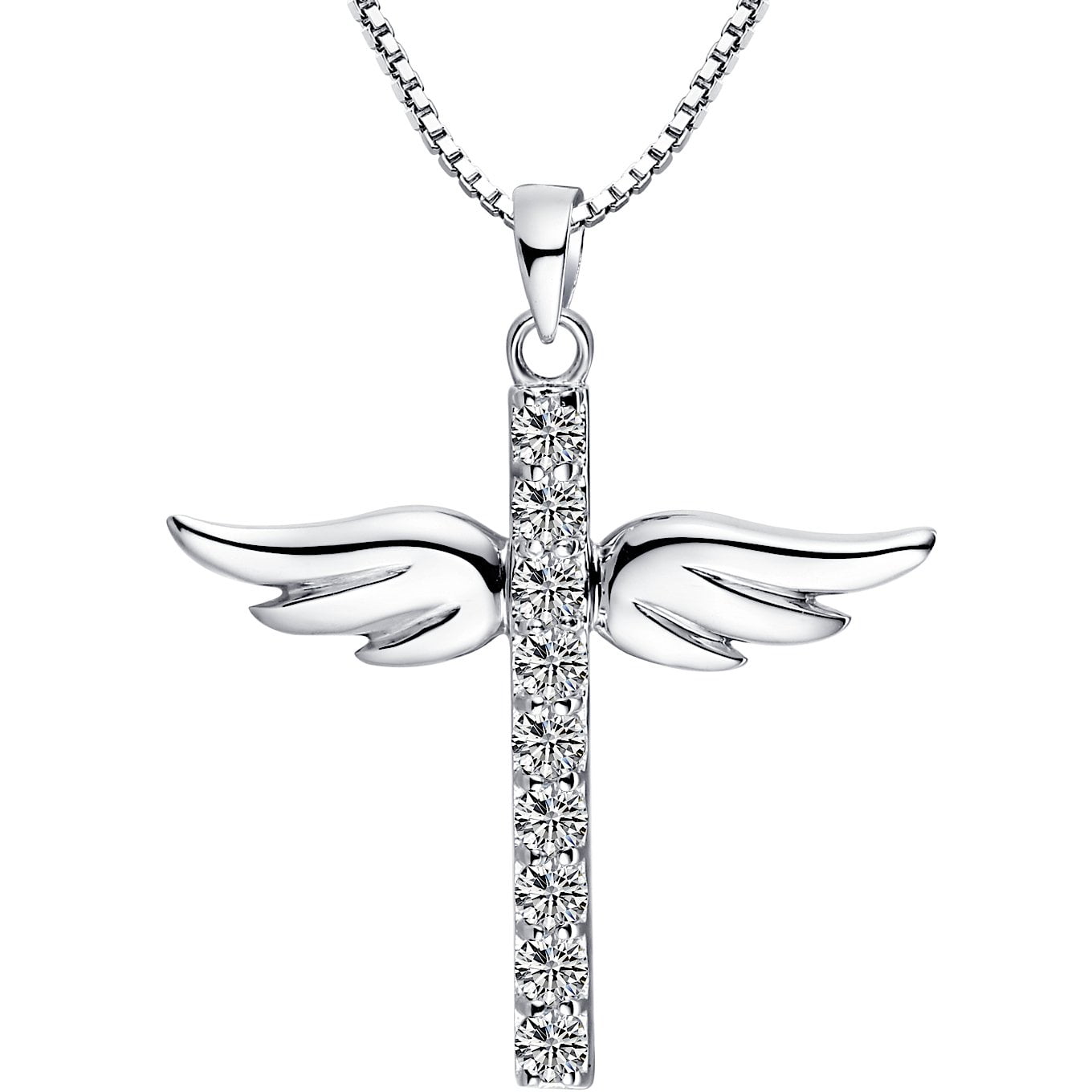 Sterling Silver Womens 1mm Box Chain Cross Flames Pendant Necklace