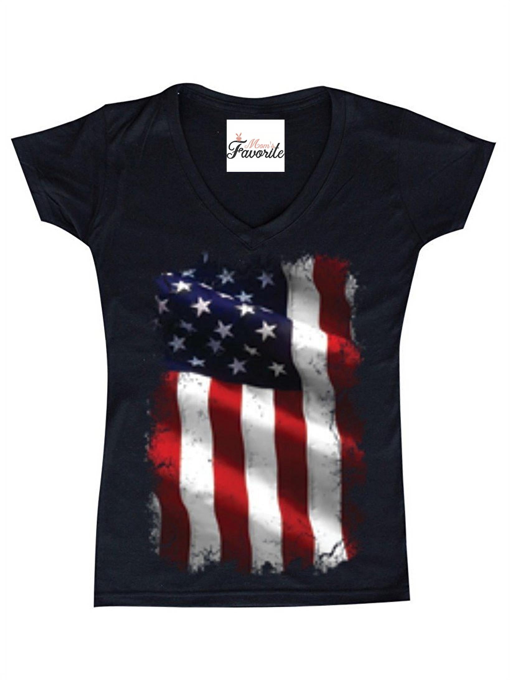 Women's T-Shirt V-Neck Short Sleeve - American Flag 4th of July - Walmart.com