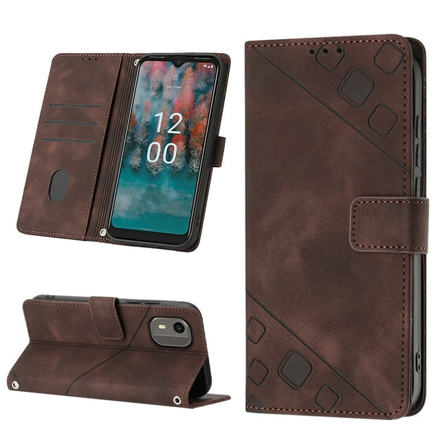 Compatible with Nokia C12 Classic Embossed PU Leather Case with Card Holder Shockproof Cover