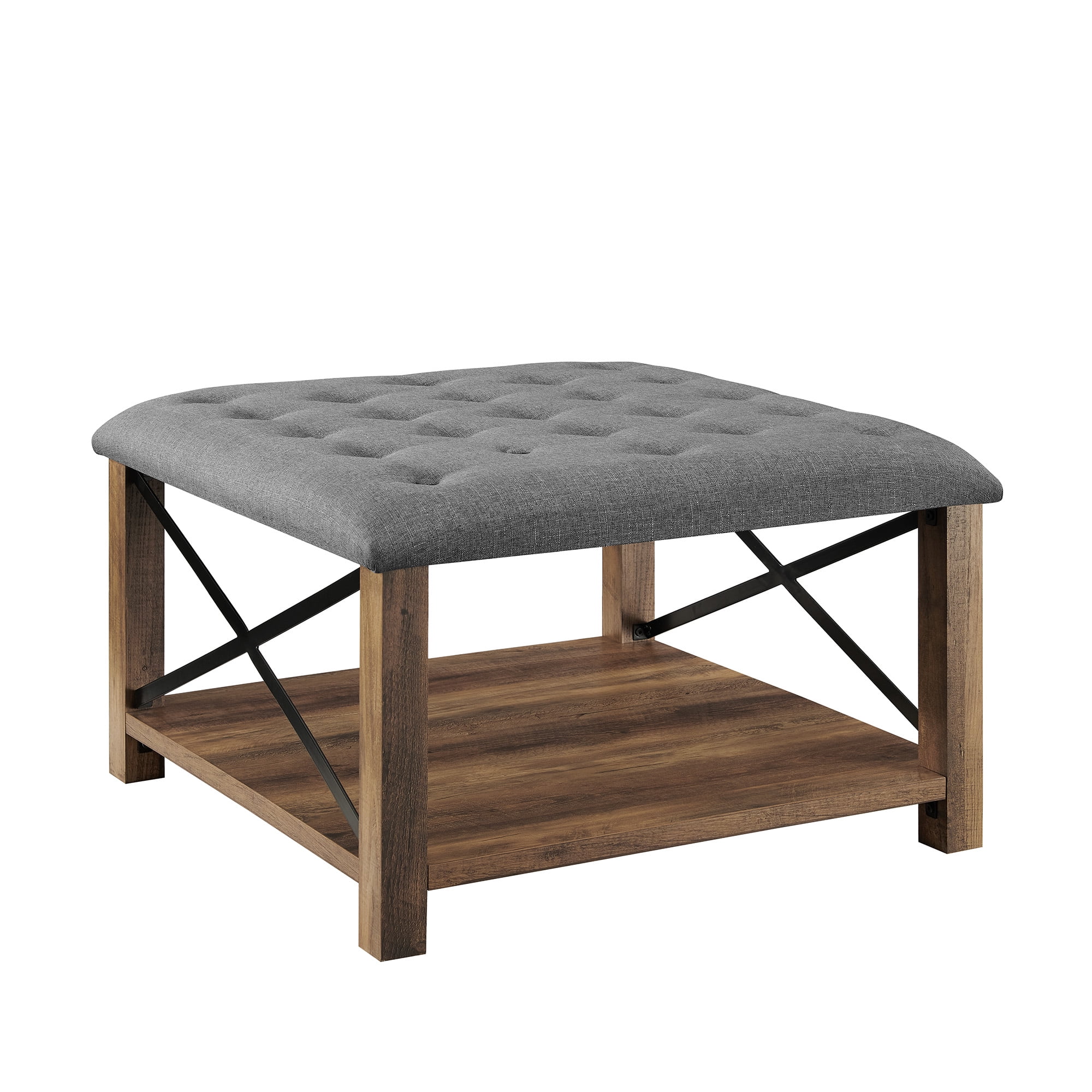 Walker Edison Farmhouse 30" Square Tufted Ottoman - Grey