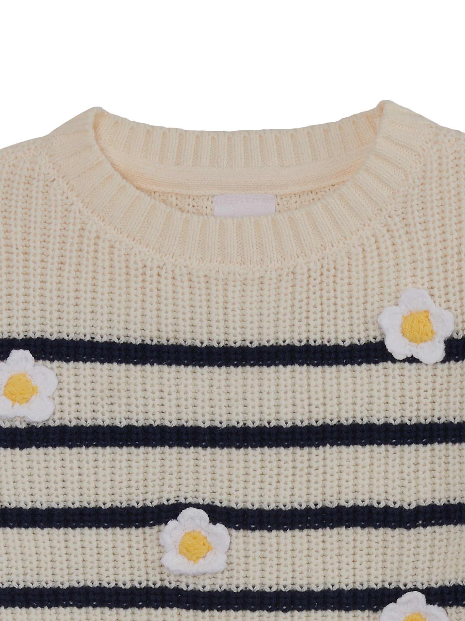 Wonder Nation Toddler Girls' Long Sleeve Stripe Daisy Sweater, Sizes 12M-3T
