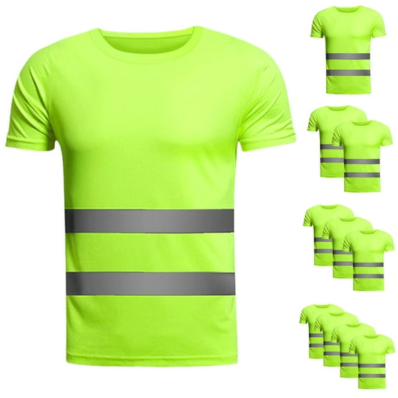 LODIENY High Visibility Shirts for Men Class 3 Hi Vis Reflective Safety Construction Shirts for Men Women, Short Sleeve Work Shirts with Black Bottom, Durable, Breathable Pack of 1-Green L