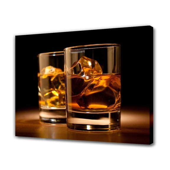 Brown Whisky With Ice Cube In Cups Canvas Poster Bedroom Decor Sports Landscape Office Room Decor Gift,Frame-style,12x18inch(30x45cm)