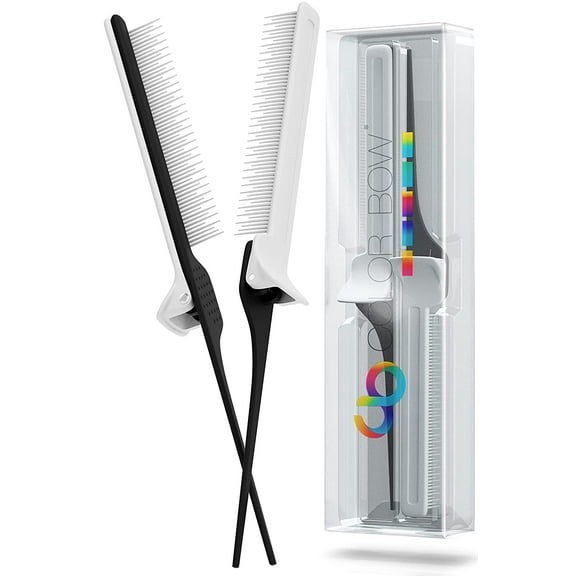 ColorBow® Rat Tail Clip Comb - Matte Black / White - 2 Pack Hair Straightener Comb - Flat Iron Comb - Straightening Comb - Hair Coloring Styling Tools for Highlights Balayage Ombré Trimming Cutting