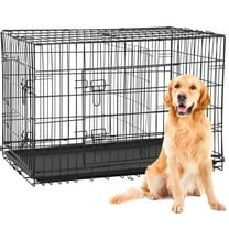 BestPet 42 Inch Dog Crates for Large Dogs Folding Metal Wire Crates Dog Kennels Pet Dog Cage Crate with Double-Door,Divider Panel, Removable Tray and Handle,Black
