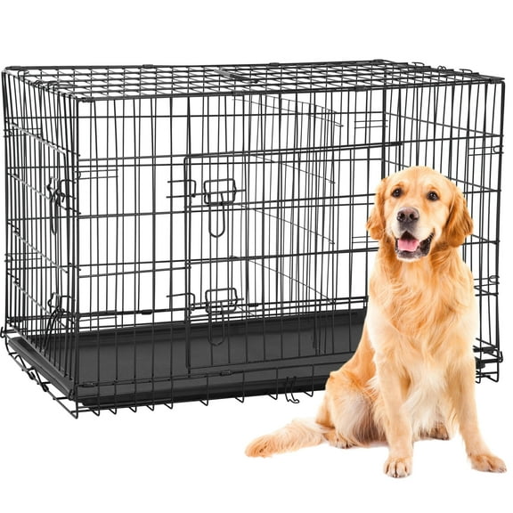 BestPet 42 Inch Dog Crates for Large Dogs Folding Metal Wire Crates Dog Kennels Pet Dog Cage Crate with Double-Door,Divider Panel, Removable Tray and Handle,Black