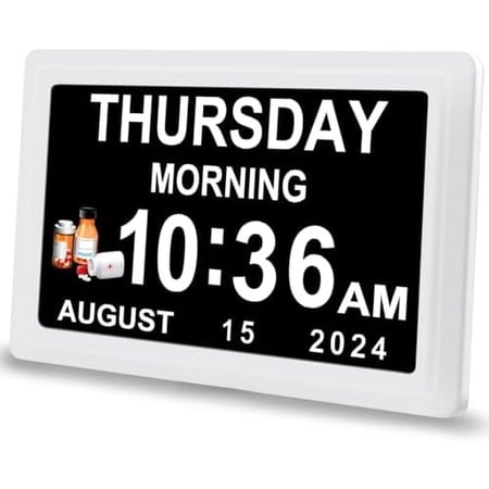 Dementia Digital Clock for Seniors Elderly, 20 Alarm Reminders 3 Ringtones for Memory Loss Alzheimers, Electric Time Date Day Large Display Calendar Clock, Auto DST, 1024 * 600P HD