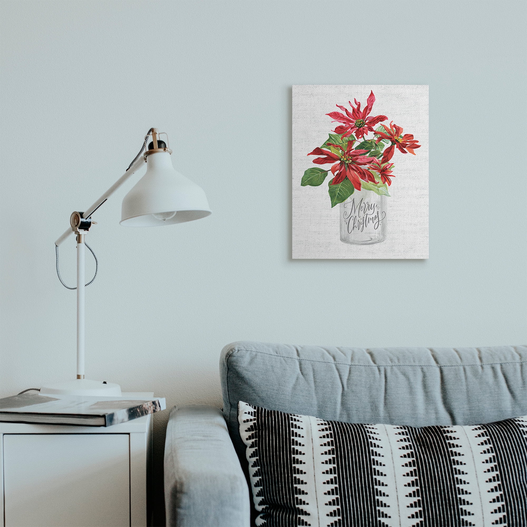 Stupell Industries Merry Christmas Phrase Country Poinsettia Bouquet Holiday Painting Gallery Wrapped Canvas Art Print Wall Art, 16 x 20