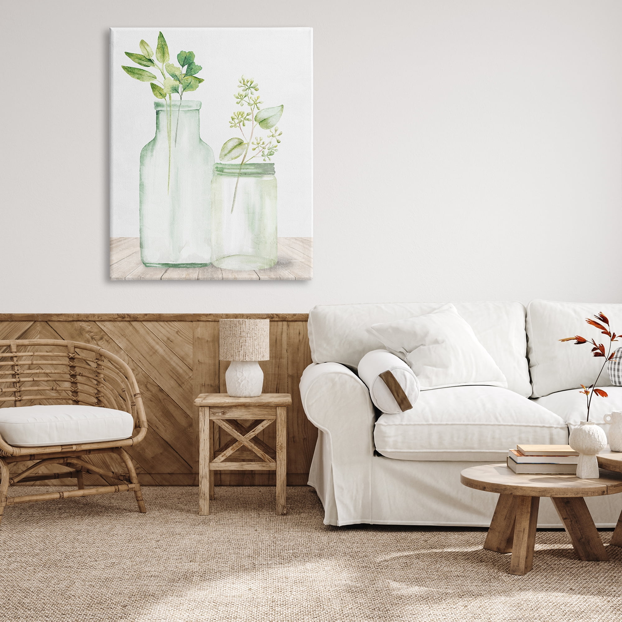 Stupell Industries Herbal Plant Sprigs Country Glass Jars Rustic Painting Graphic Art Gallery Wrapped Canvas Print Wall Art, Design by Kim Allen