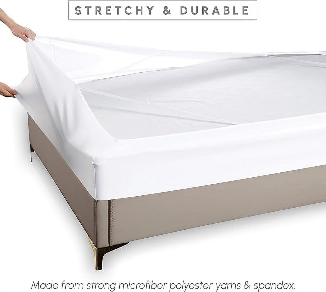 Elegant Comfort Box Spring Cover - Stretchy 4-Way Elastic Jersey Knit Alternative to Bed Skirt, Ultra Soft and Wrinkle-Free, Queen, White