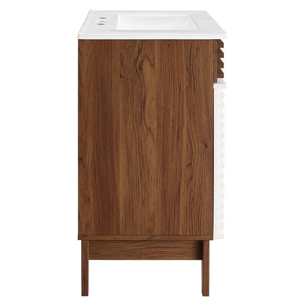 Modway Render 30" Particleboard Bathroom Vanity Cabinet in White/Walnut