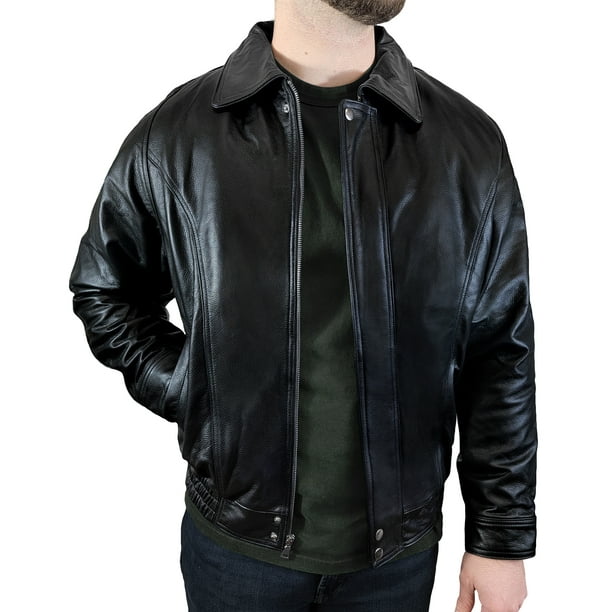 Victory Outfitters Men's Genuine Leather Bomber Jacket - Black - L ...