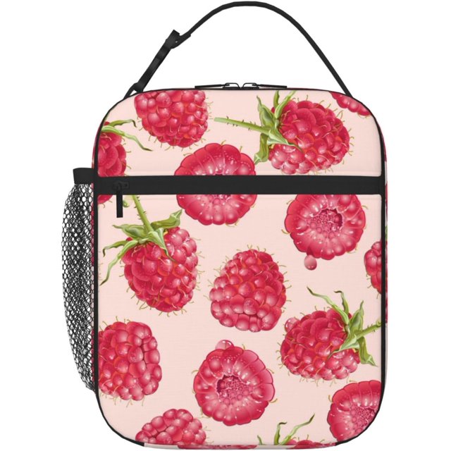 Reusable Lunch Bag Unique Raspberry Insulated Lunch Box Container Portable Cooler Thermal Lunch Tote Bag for Women Men Adult Work Office Picnic Travel Beach