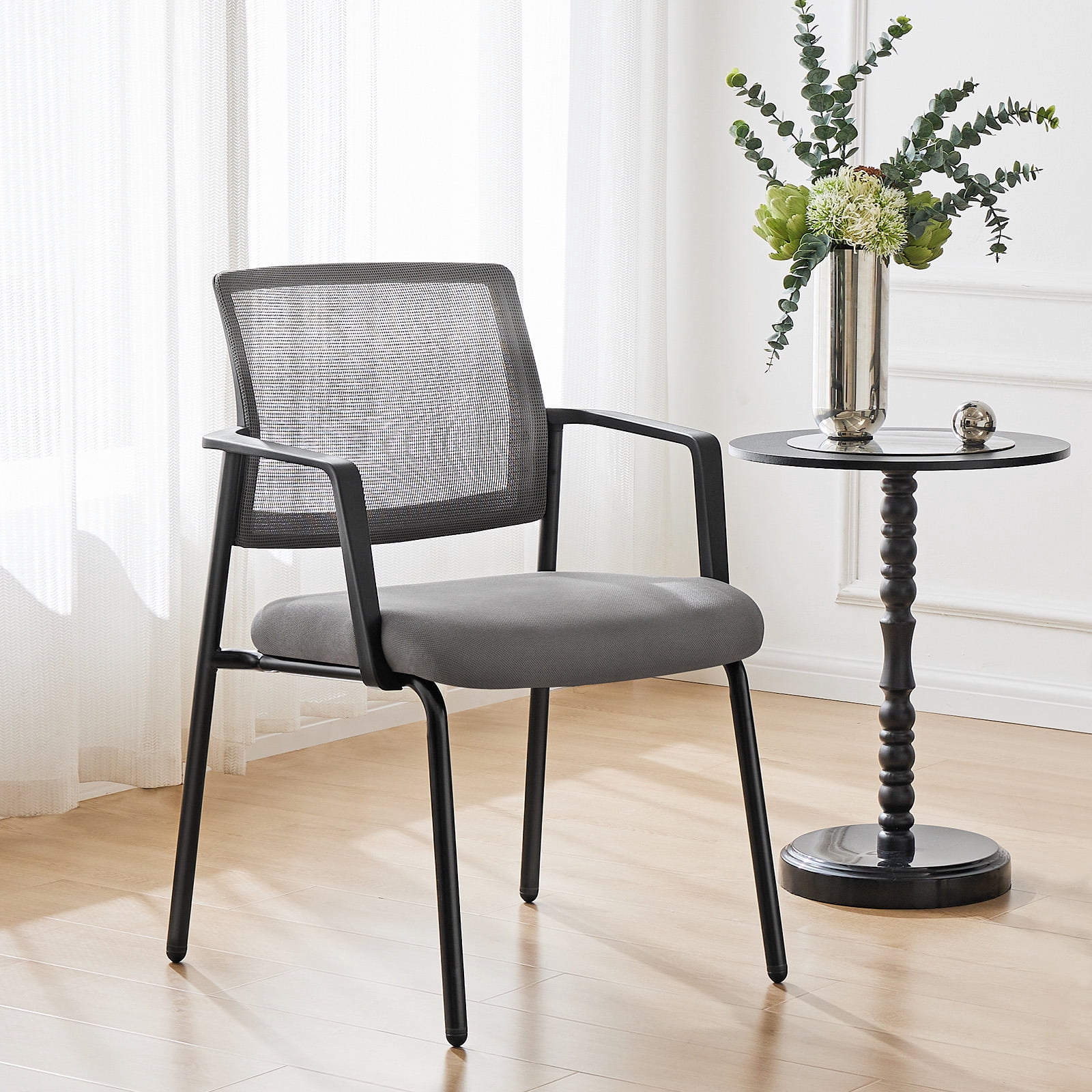 YYAo Mesh Back Stacking Task Chair with Upholstered Fabric and Sturdy Metal, Office Chair Ergonomic Desk Chair for Home Ofiice, Living Room, Study Room, Bedroom, Gray, 2 Pack