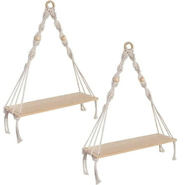 Wall Hanging Shelf ,Boho Shelves With Wood ,2 Pcs Handmade Macrame for Plants and Decor
