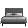 thumbnail image 4 of PAPROOS Grey Upholstered Platform Bed Queen Size, Modern Fabric Platform Bed with Headboard, Mattress Foundation, Queen Bed Frame for Kids Teens Adults, 550lbs Capacity, No Box Spring Needed, 4 of 12
