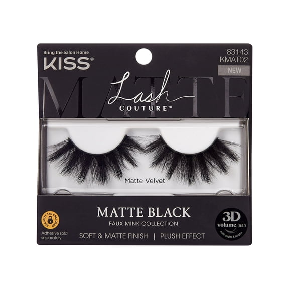 (6 pack) KISS Lash Couture Matte Black Faux Mink False Eyelashes, Strip Lashes, Matte Velvet, Black, 1 Pair