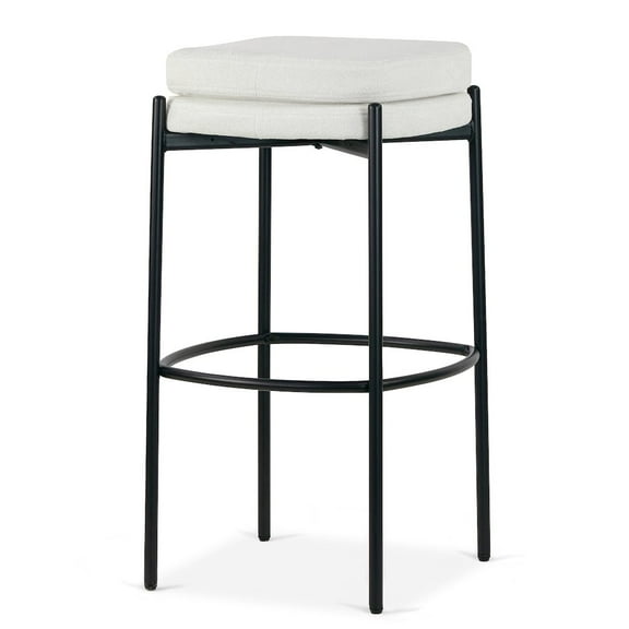 Glamour Home Set of 2 Avril White Boucle Backless Bar Stool with Black Metal Legs