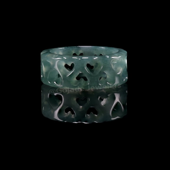 USA. 7.75 RING Icy Green Natural A JADE Jadeite Circle Hearts RING R9107.75