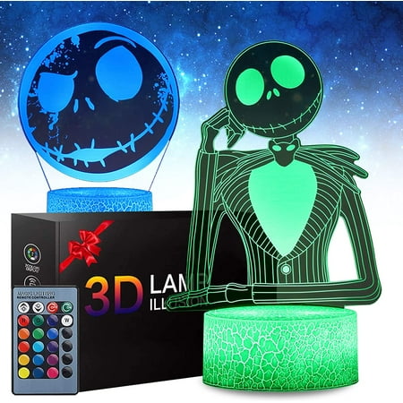 

SJIAHEE Halloween Town Pumpkin King Jack Skellington 3D Illusion Night Light Gifts 16 Color Change Halloween Decor for Kids Bedroom Creative Lighting for Kids