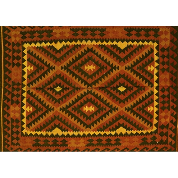 Ahgly Company Machine Washable Indoor Rectangle Oriental Yellow Traditional Area Rugs, 7' x 10'