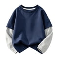 thumbnail image 2 of Xdegoge Boys Girls Crewneck Sweatshirts Long Sleeve Layered Look Color Block Pullover Tops Casual Fall Comfy Athletic Activewear 3-15 Years Navy 5-6 Years, 2 of 6