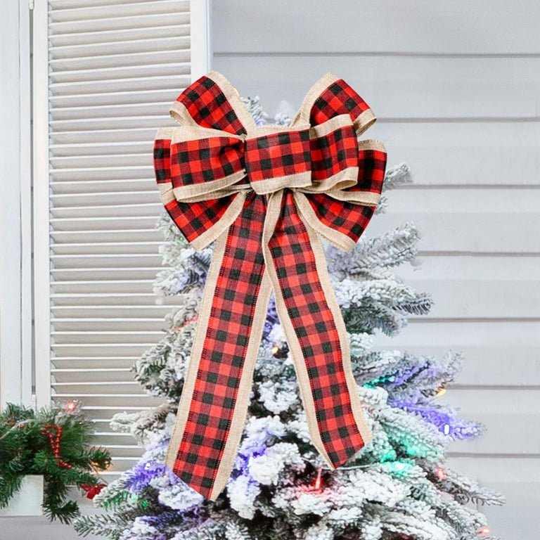 1 Pcs Black and White Buffalo Plaid Christmas Bows Holiday Christmas Wreaths Bows Xmas Christmas Tree Topper Bows for Christmas Party Decoration